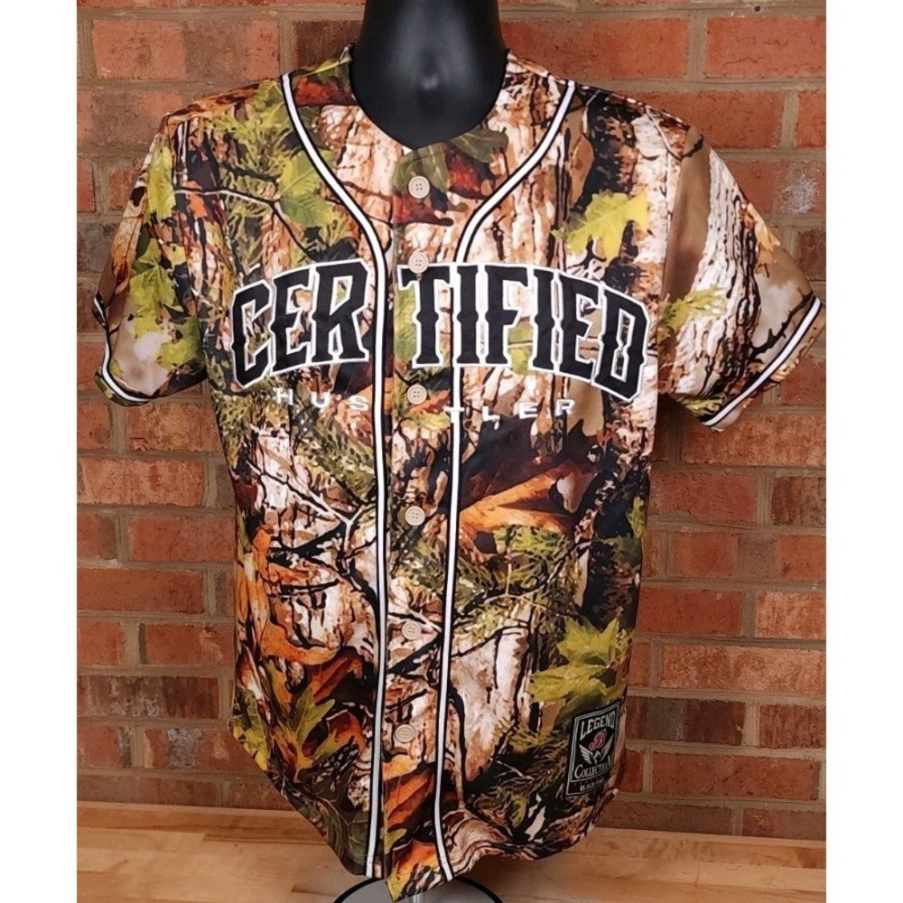 Black Pike Button Down Baseball Jersey Certified Hustler Mens Small